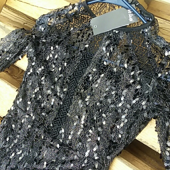 Nasty Gal Black Sequins & Lace Bodycon Dress US 4 - Picture 1 of 8